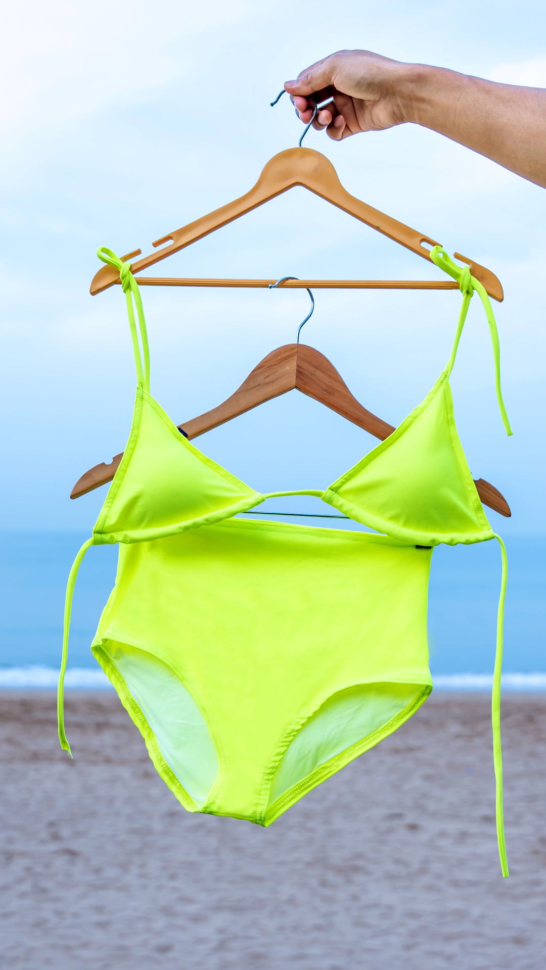 Logut Neon Lime Padded Bikini Top & Full Coverage Bikini Bottom