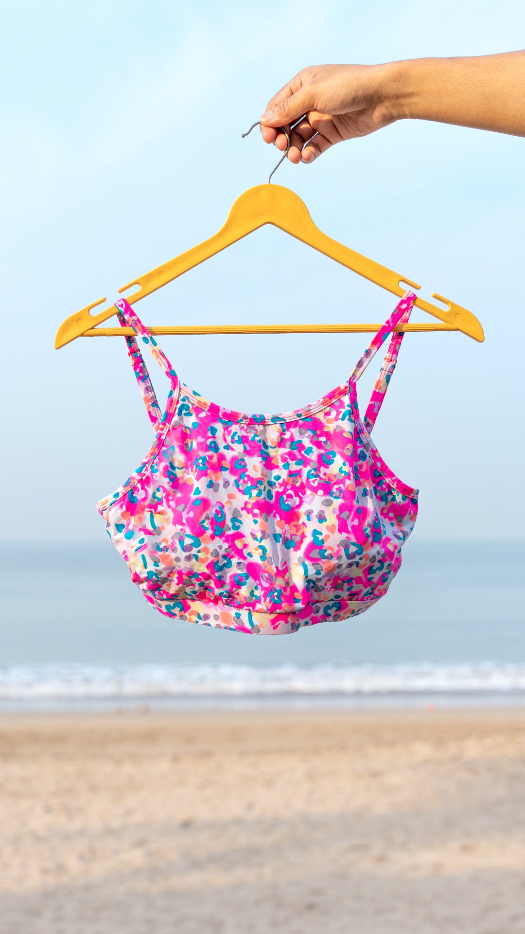 Pink Flower Bikini Padded Top & Full Coverage Bikini Bottom - Logut Swimwear