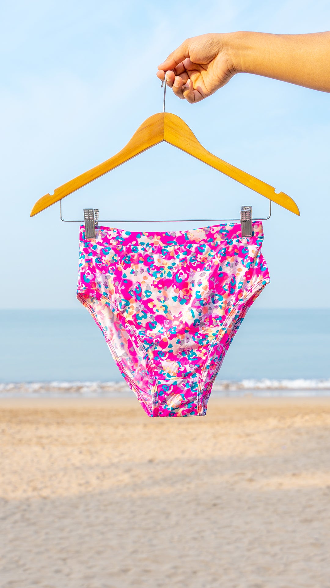 Pink Flower Bikini Padded Top & Full Coverage Bikini Bottom - Logut Swimwear