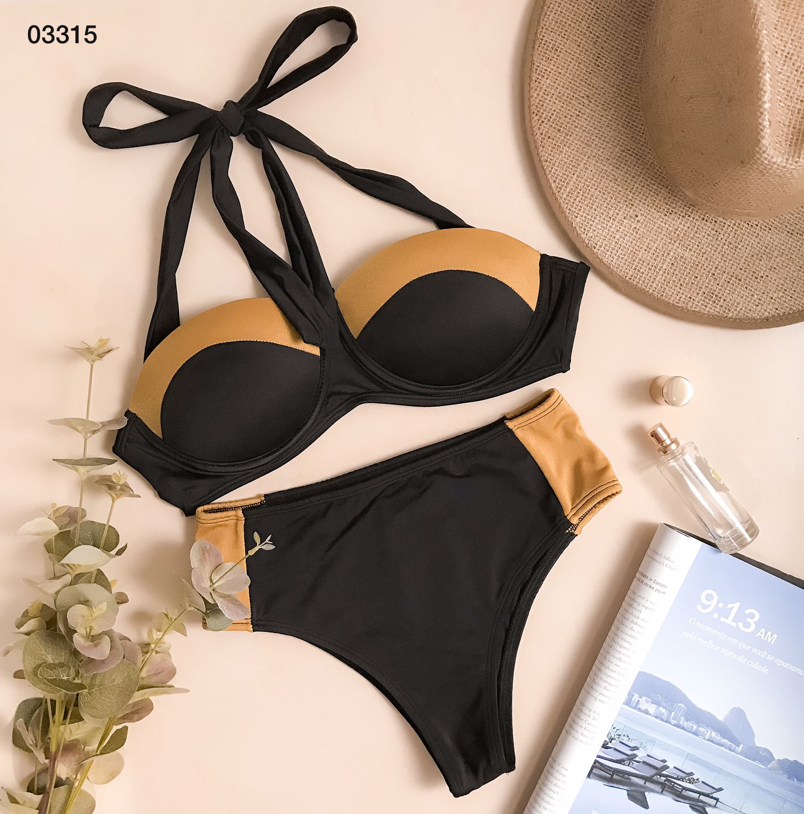 Golden Darkness 2 piece Brazilian Swimwear Paded Top with underwire cheeky medium coverage Bottoms - Logut Swimwear